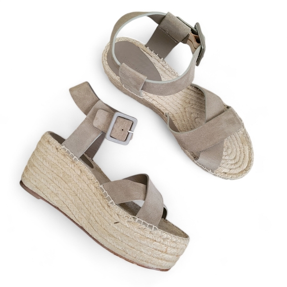 Celine Paris Criss Cross Suede Platform Espadrille Sandals beige size 39 - Picture 1 of 16